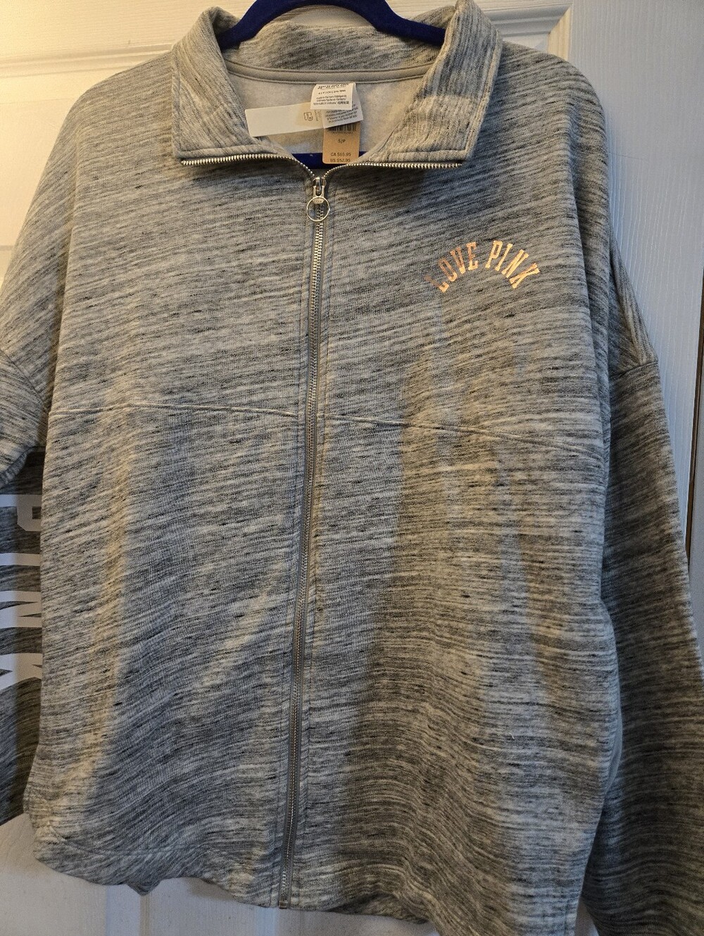 NWT Victoria's Secret PINK Gray Full Zip Jacket With Metallic Logo